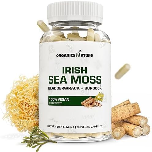 ORGANICS NATURE Irish Sea Moss Capsules 45 Servings | High Potency Seamoss Pills | Dr. Sebi Approved Sea Moss for Energy 90 Vegan Capsules