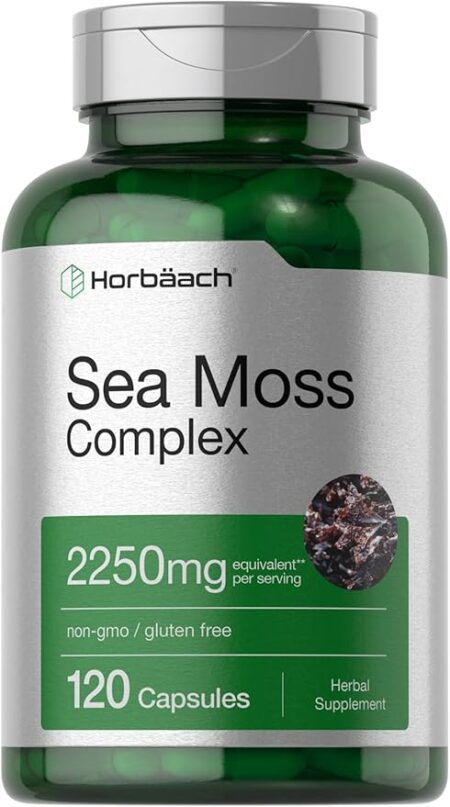 Horbäach Sea Moss Complex Capsules | 2250mg | 120 Count | Complex Formula with Bladderwrack & Burdock Root | Non-GMO & Gluten Free Supplement