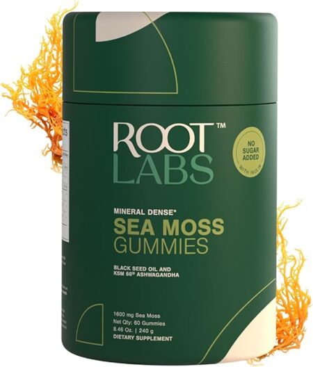 Sea Moss Gummies I 92+ Minerals I Black Seed Oil I KSM 66 Ashwagandha I Lab Tested I No Added Sugar | for Men, Women I Non-GMO I 100% Natural & Organic I 1600 mg I 60 Gummy