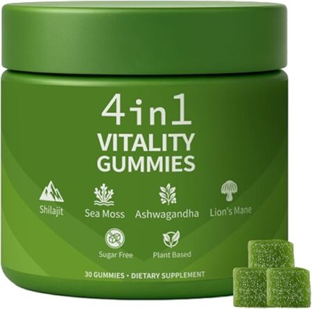 4 in 1 Vitality Gummies for Men with Shilaljit, Sea Moss, Ashwagandha & Lion's Mane Vegan & Sugar Free Energy & Vitality Support