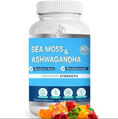 BIO VITALICA Sea Moss Ashwagandha Gummies - Organic Irish Seamoss & Ashwagandha Root Supplements for Supporting Energy & Immunity for Men & Women, 60 Vegan Gummies