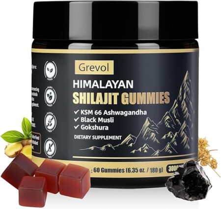 Pure Himalayan Shilajit Gummies with Ashwagandha - Fulvic Acid & 85+ Trace Minerals - No Added Sugar - Shilajit for Men & Women - 60 Gummy
