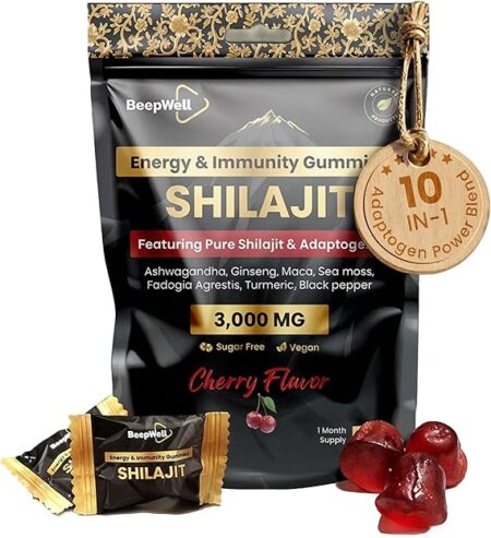 60 Count Gold Shilajit Gummies for Men and Women – 3000mg 10-in-1 Himalayan Blend with Fulvic Acid, 85+ Trace Minerals & Ashwagandha – Naturally Sweetened Cherry Flavor Pure Shilajit Gummies