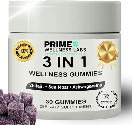 Powerful Ashwagandha, Shilajit & Sea Moss Gummies - 3-in-1 Formula – Energy, Immune Support & Stress Relief – Natural Daily Supplement for Men – 30 Day Supply