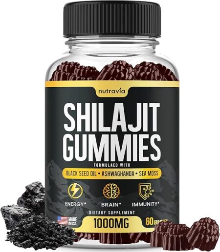 Shilajit Gummies - 3 in 1 with Sea Moss, Black Seed Oil, Ashwagandha - Natural Formula Shilajit Supplement 85+ Trace Minerals, Pure Himalayan Shilajit Gold Gomitas De Shilajit, USA Made (60 Gummies)