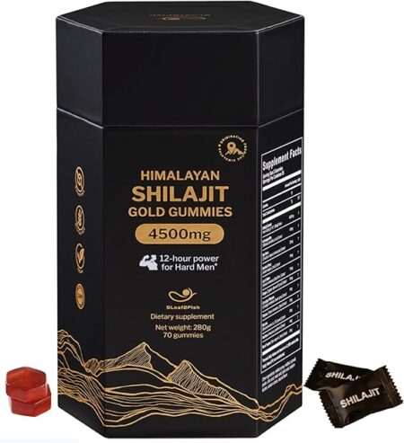 Organic Pure Himalayan Shilajit Gummies with Ashwagandha and Sea Moss – Gold Shilajit for Men & Women Supplement, 105+ Natural Trace Minerals, 70-Gummy (11-Ingredient Recipe)