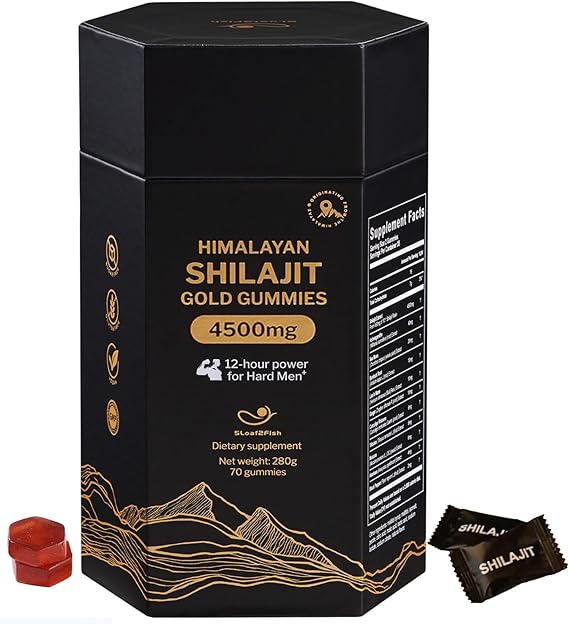 Organic Pure Himalayan Shilajit Gummies with Ashwagandha and Sea Moss – Gold Shilajit for Men & Women Supplement, 105+ Natural Trace Minerals, 70-Gummy (11-Ingredient Recipe)