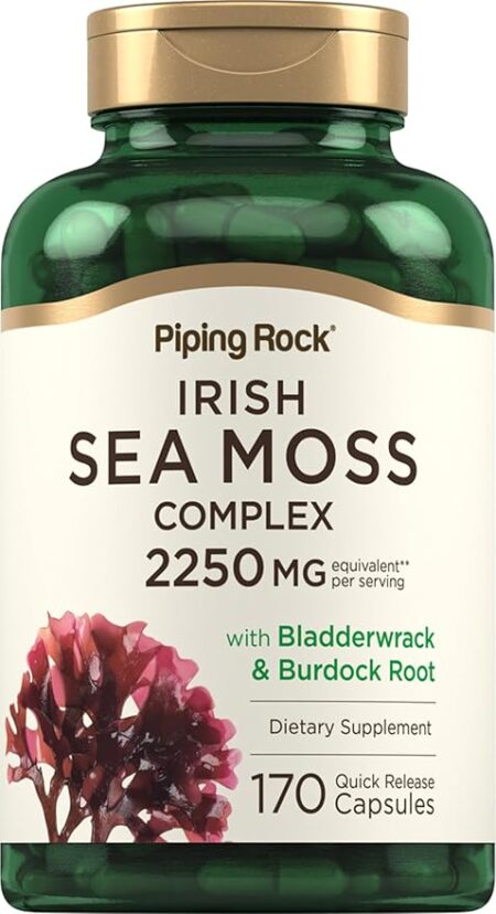 Piping Rock Irish Sea Moss Capsules | 2250mg | 170 Count | Complex with Bladderwrack & Burdock Root | Non-GMO, Gluten Free Supplement