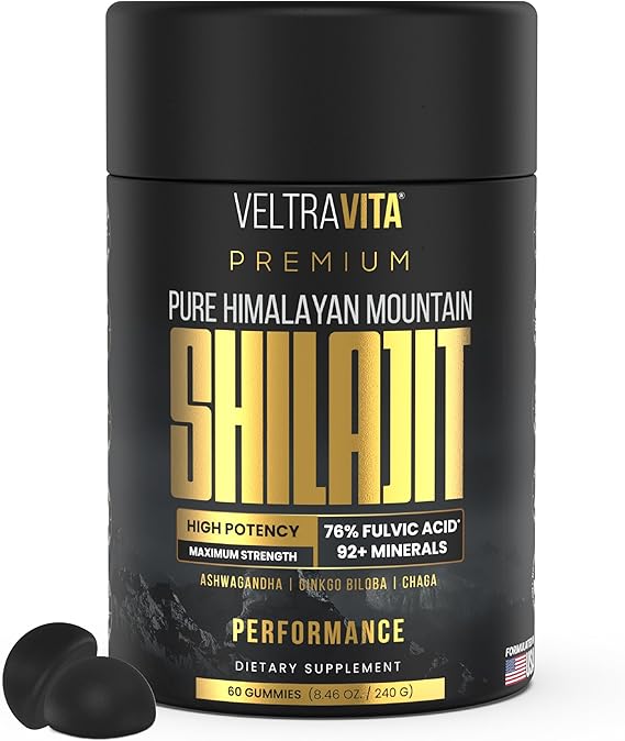 Pure Himalayan Shilajit Gummies with Ginkgo Biloba, Chaga & KSM-66 Ashwagandha | Shilajit for Men & Women |10000 mg Max Potency | 76%+ Fulvic Acid & 92+ Trace Minerals | Sugar Free