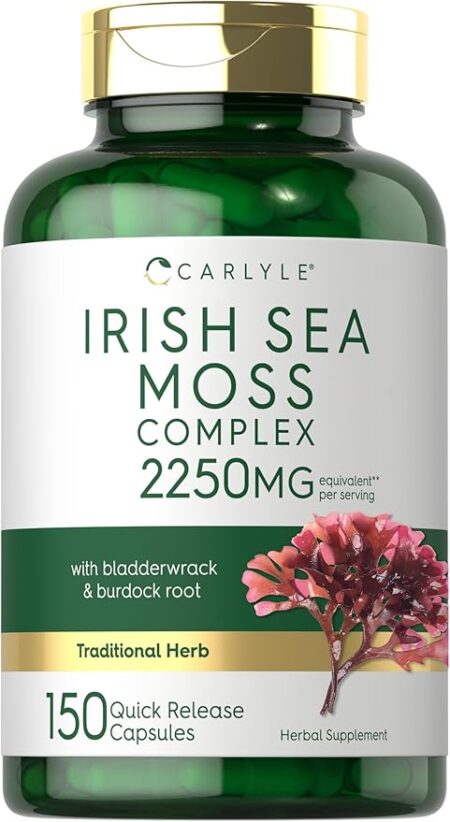 Carlyle Irish Sea Moss Capsules 2250mg | 150 Count | Complex Formula with Bladderwrack & Burdock Root | Non-GMO & Gluten Free