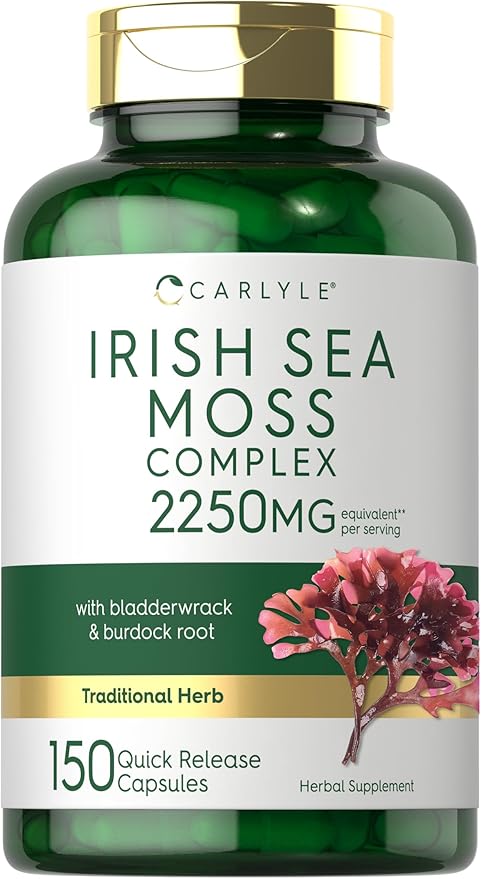 Carlyle Irish Sea Moss Capsules 2250mg | 150 Count | Complex Formula with Bladderwrack & Burdock Root | Non-GMO & Gluten Free