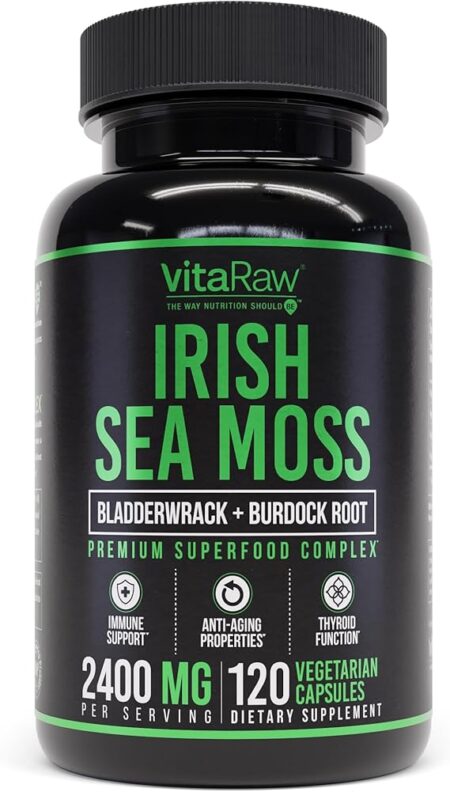 Organic Irish Sea Moss Capsules 2400 mg - Burdock Root and Bladderwrack Powder Real Seamoss Pills for Immune Support, Joint and Gut Health Help - Raw Sea Moss Advanced Herbal Supplement
