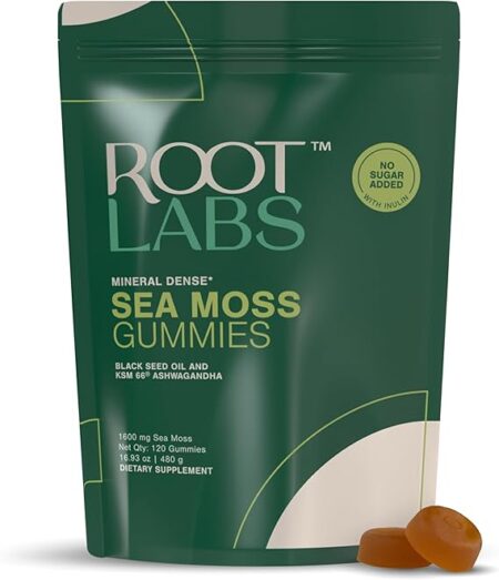 Sea Moss Gummies I 92+ Minerals I Black Seed Oil I KSM 66 Ashwagandha I Lab Tested I No Added Sugar | for Men, Women I Non-GMO I 100% Natural & Organic I 1600 mg I 120 Gummy