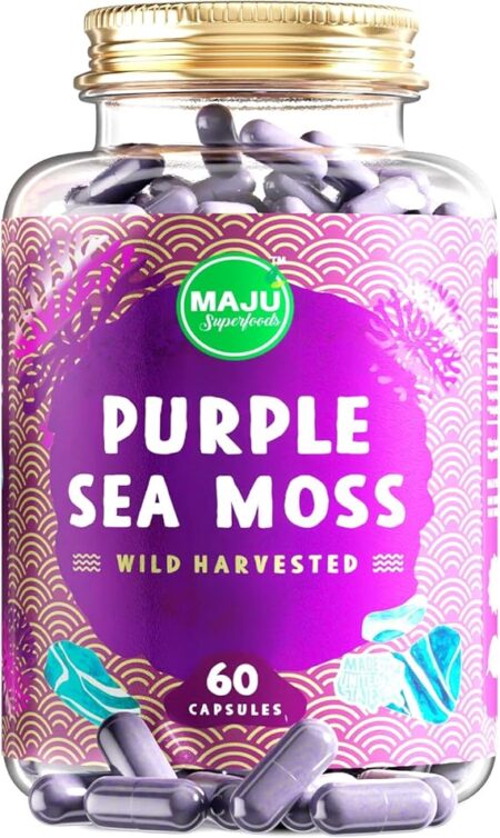 MAJU's Powerful Purple Sea Moss Capsules (60 ct), Extra-Strength Purple Minerals, Chondrus Crispus, Stronger Than Gel, Compare to Organic Irish Seamoss Capsule, Wild Harvested Powder Pills
