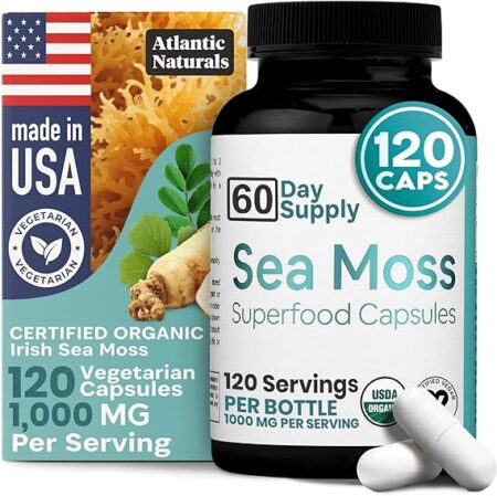 Atlantic Naturals Sea Moss Capsules with Moringa, Ashwagandha, Black Seed Oil, Ginger & Ginseng – Atlantic Sea Moss Supplements for Men and Women – for Daily Energy & Wellness Blend – 120 Count
