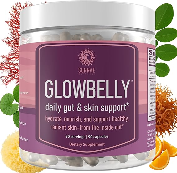 Glowing Skin Supplement with Gotu Kola, Moringa, Sea Moss, Astaxanthin & Tremella Mushroom – for Skin Hydration, Gut Health, Anti-Aging & Radiance – 90 Capsules