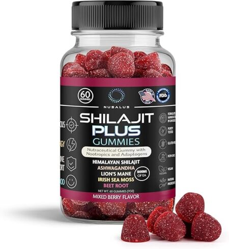 Shilajit Gummies with Ashwagandha, Sea Moss & Lions Mane - Pure Himalayan Shilajit for Men & Women - Beet Root Infused, Natural Energy & Focus - Vegan, Gluten-Free 60 Count, Mixed Berry | USA