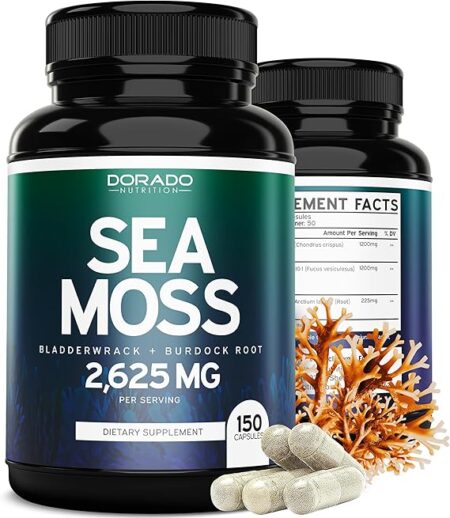 Irish Sea Moss Capsules 2,625mg (150 Capsules) with Bladderwrack & Burdock Root - Raw Seamoss Pills for Thyroid, Energy, & Immune Support - Third Party Tested, No Fillers, Vegan Safe, Made in USA