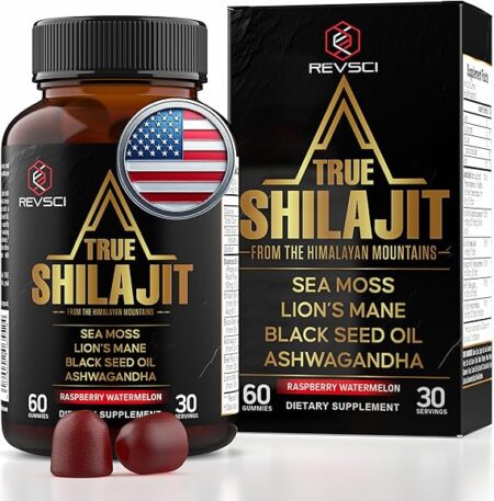 Himalayan Natural Shilajit Gummies for Men – Made in USA, True Gold Pure Himalayan Shilajit for Men Gummies, Energy & Focus Support with Ashwagandha & Sea Moss, Vegan, 60 Count