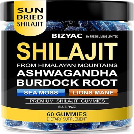 Organic Shilajit Gummies for Men and Women with Sea Moss & Ashwagandha – 100% Pure Himalayan Extract with 105+ Trace Minerals, Burdock Root & Lion’s Mane – Vegan, Sugar-Free, 60 Gummies