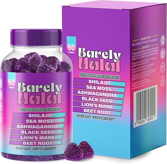 Gummies - Ashwagandha, Shilajit, Sea Moss, Lion's Mane, Black Seed - Halal Certified, Vegan, Mood & Focus Support - 60 Gummies